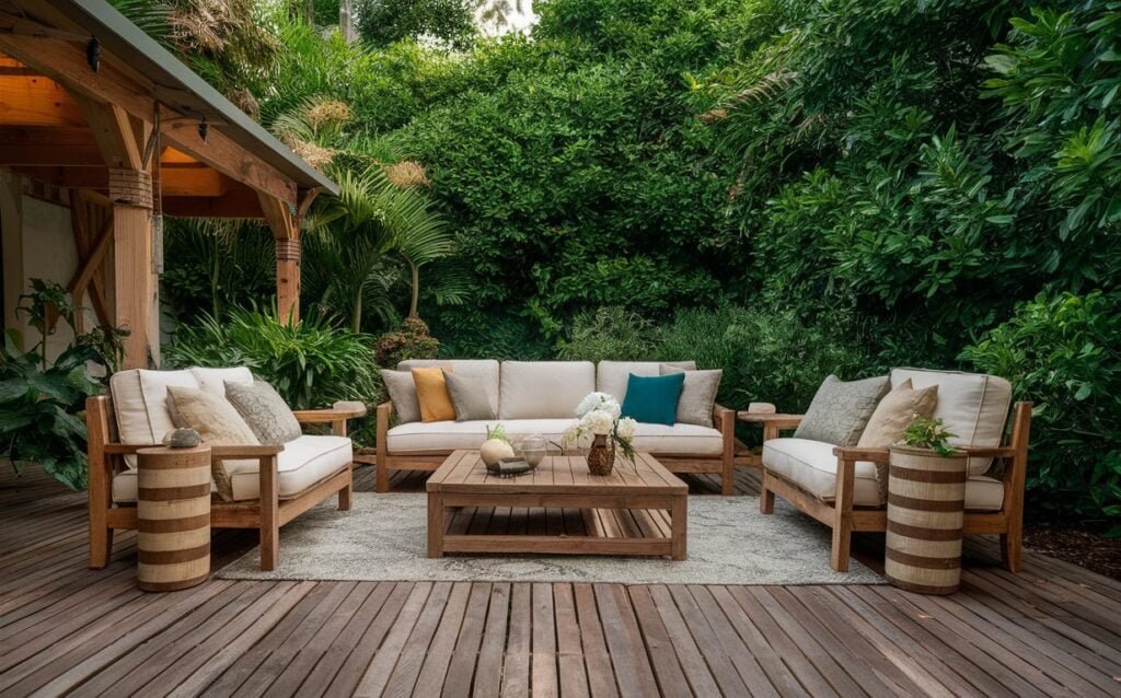 Teak is a popular choice for outdoor furniture because of its natural resistance to weather, pests, and rot.