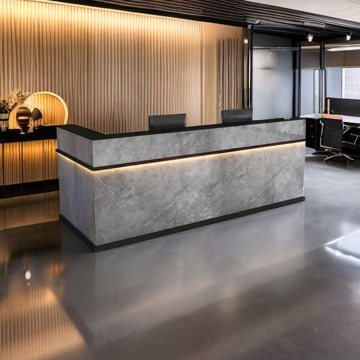Stylish Reception Desk jo har visitor ko feel karaye “You’re in the right place.”